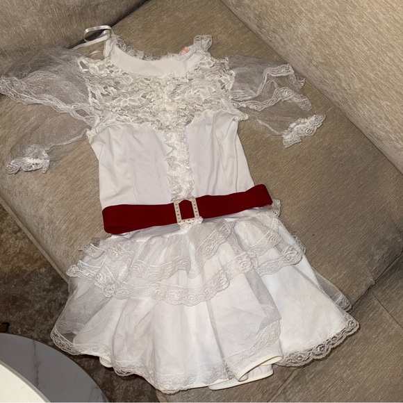 White Lace Dress with Red Belt - Picture 4 of 5